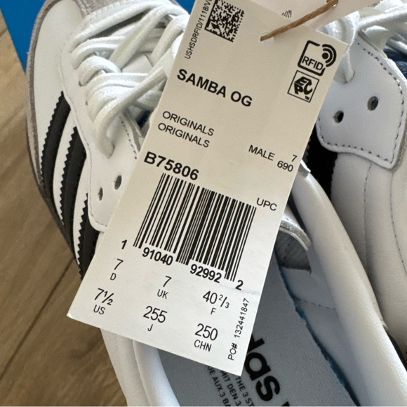 Adidas Men's Samba OG White/Black Leather Shoes Sneakers B75806 – Size 7.5 NEW - Picture 6 of 7